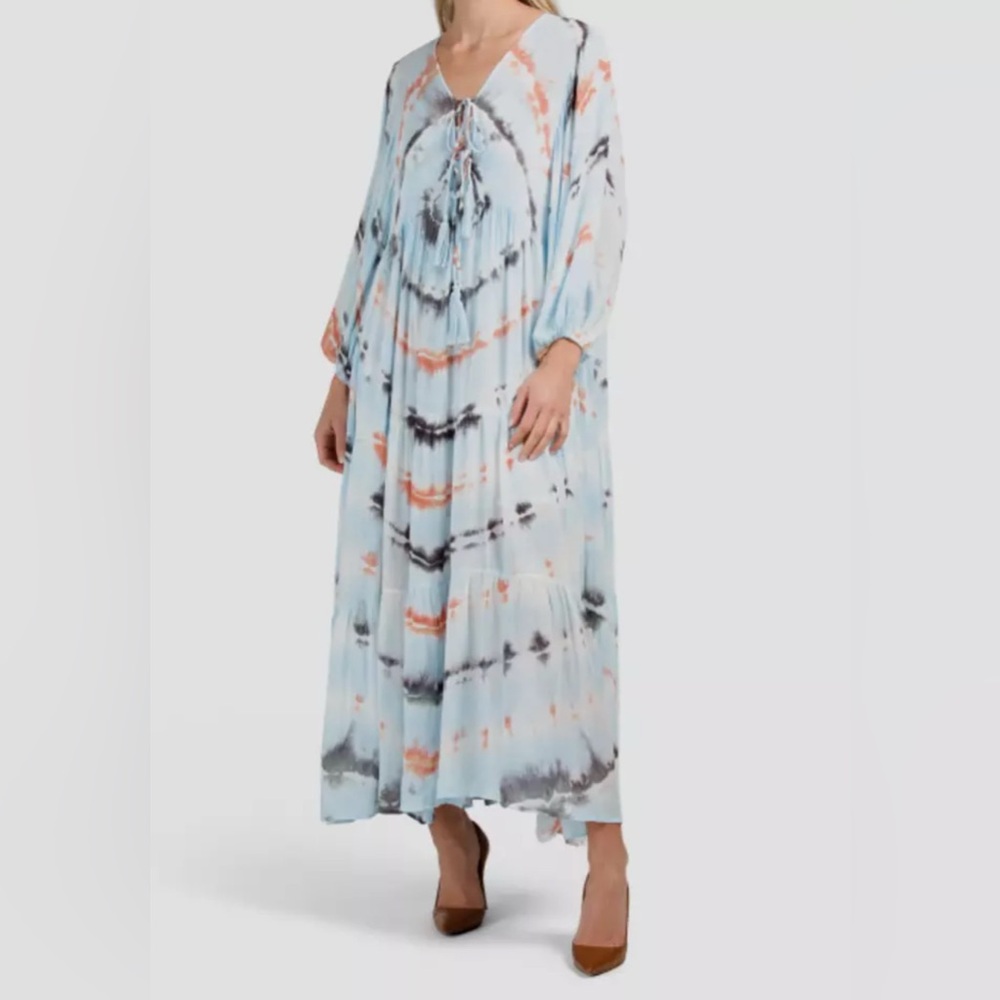 Young Fabulous & Broke Dawn Balloon Sleeve Tie Dye Dress Tangerine Radial. M - Picture 3 of 12